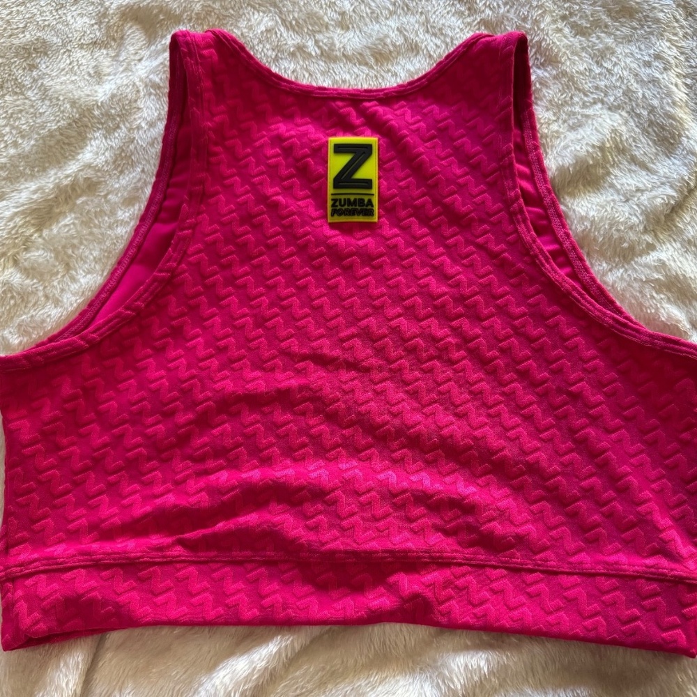 Zumba Pink Textured Crop Top Racerback Athletic Dance Fitness Top Large